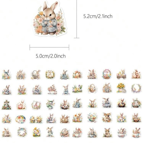 50 Adorable Springtime Bunny Stickers Easter Garden Flowers Eggs Teacups - Picture 4 of 6